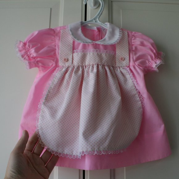 Pink vintage baby girl dress pinafore 12 months - Picture 4 of 16